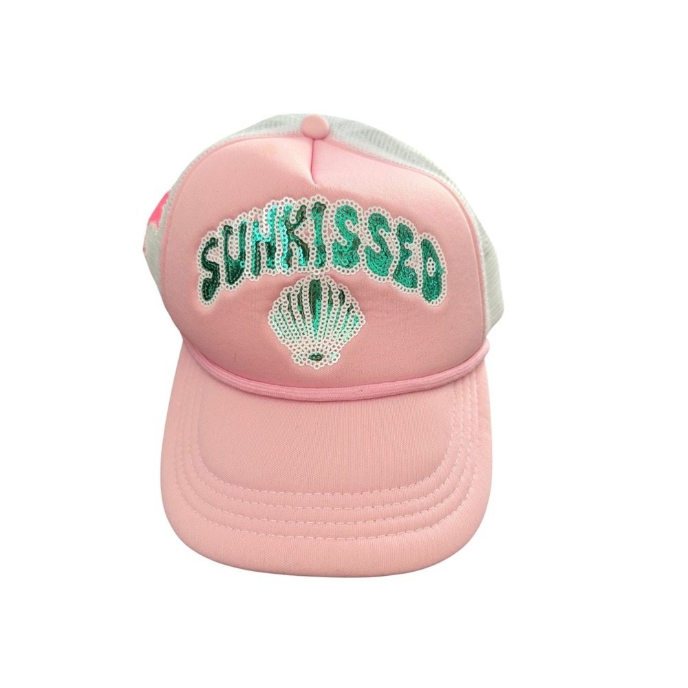 Simply Southern Sun Kissed Pink Sequin Seashell Trucker Hat Snapback